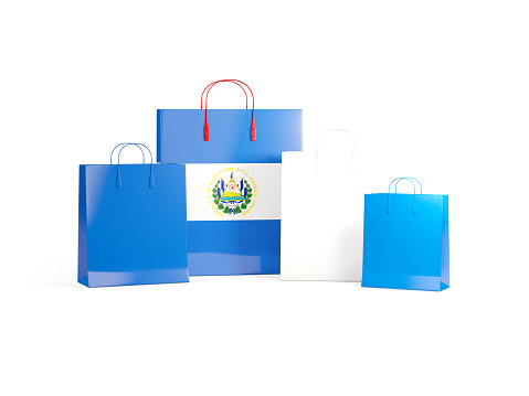 Flag of el salvador on shopping bags. 3D illustration