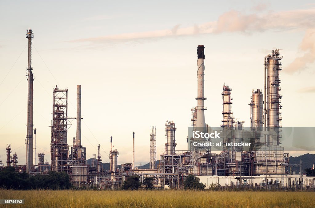 Oil Refinery factory in the morning , petrochemical plant , Petroleum. Petrochemical Plant Stock Photo