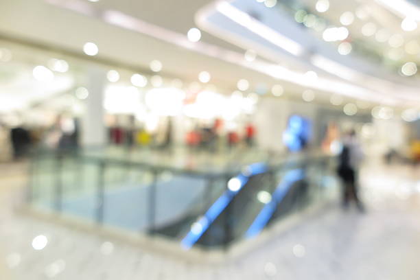 istock Abstract shopping plaza mall interior, modern market, blur background 618758994