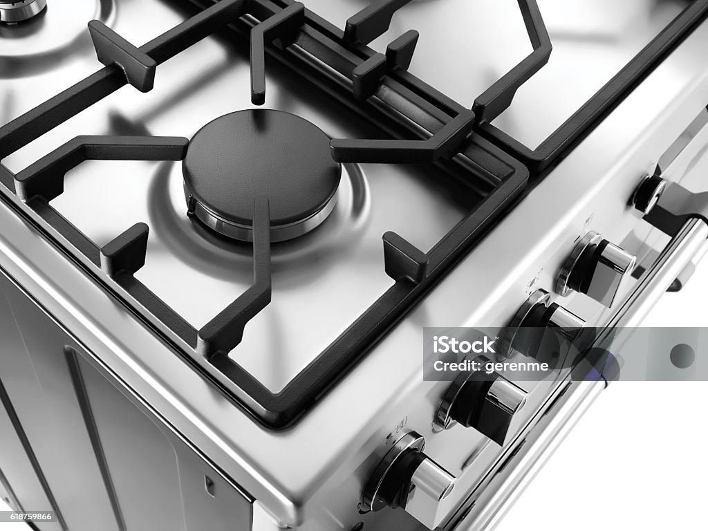 Inox Stove top Top view stainless steel stove isolated on white background Sparse Stock Photo