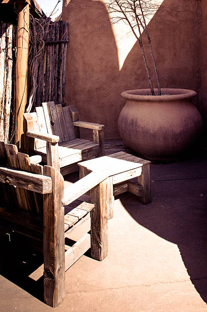 istock Empty Wooden Table Chair Set On Porch 618764502