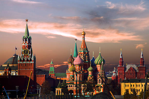 istock Moscow. St. Basil's Cathedral and Kremlin in the evening. 618765310