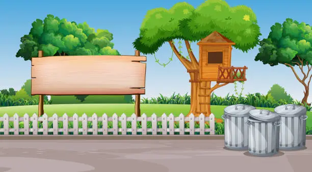 Vector illustration of Scene with treehouse in the park