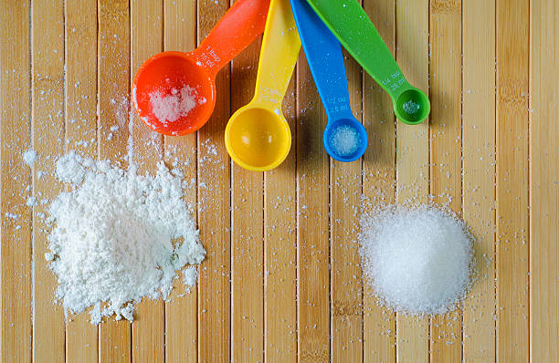 istock Top view of baking ingredients (flour and sugar) 618833612