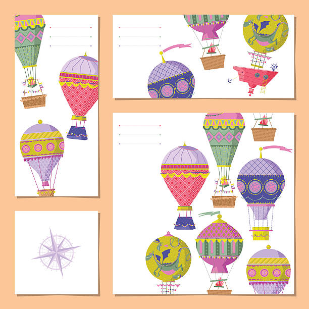 istock Set of 4 universal cards with hot air balloons. Template. 618834326