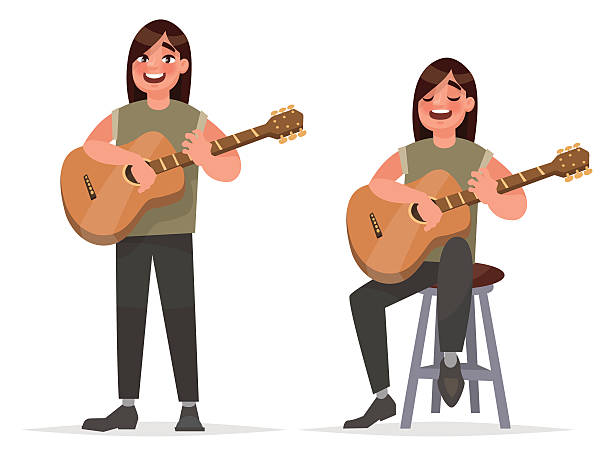 Music performance. Guitarist man is playing on an acoustic Music performance. Guitarist man is playing on an acoustic guitar and singing a song Stock illustration in cartoon style rockabilly boys stock illustrations
