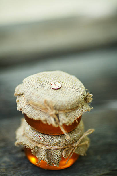 istock Jars of honey in eco-style 618835134