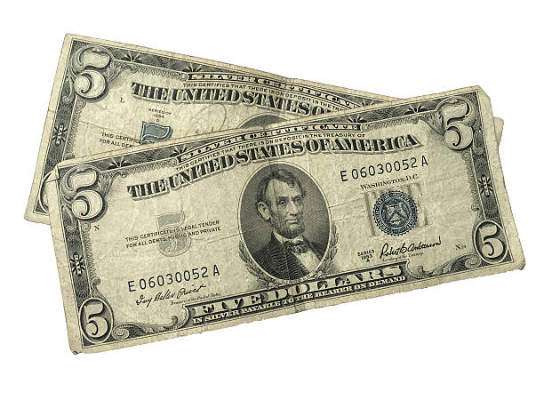 alte fünf-dollar-silberzertifikate - currency us paper currency five dollar bill usa stock-fotos und bilder