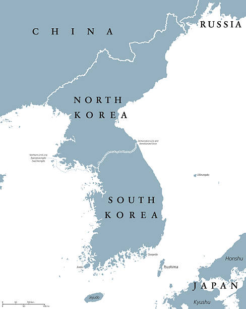 ilustrações de stock, clip art, desenhos animados e ícones de korean peninsula countries political map - peninsula