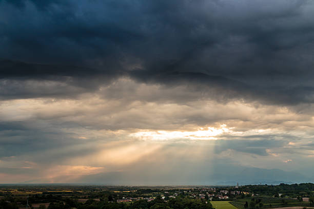 istock Evening storm over the medieval village 618836588
