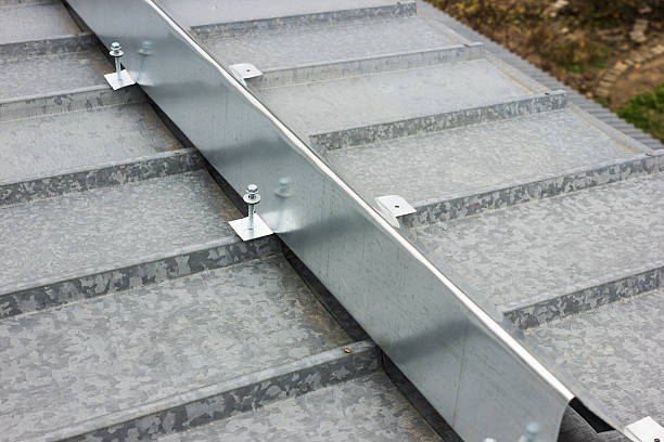 istock The barrier for snow retention on thel roof 618837252