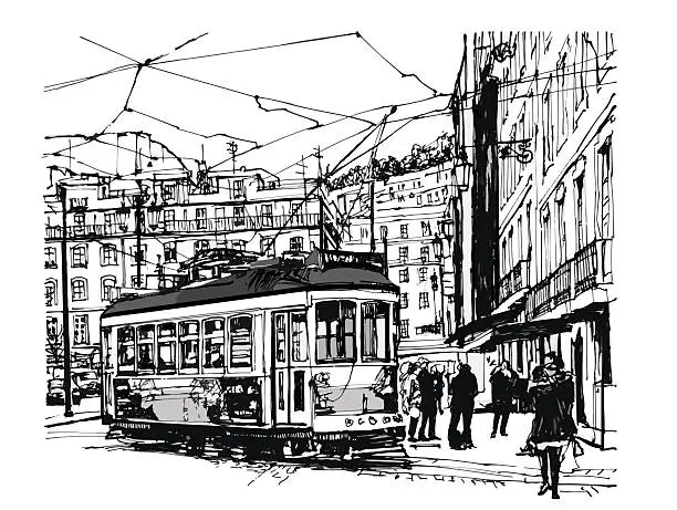 Vector illustration of Tramway in lisbon
