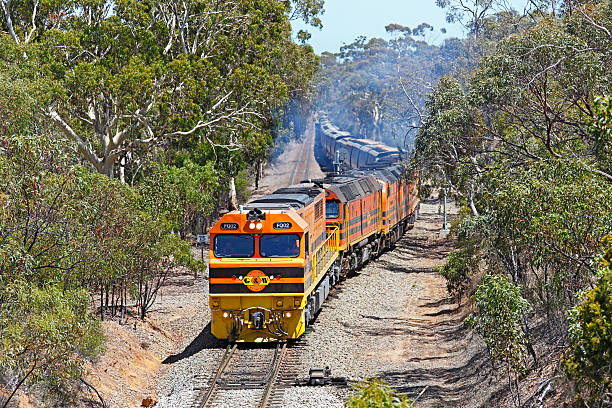 genesee & wyoming australia leerer getreidezug in adelaide hills - land vehicle rail freight locomotive australia stock-fotos und bilder