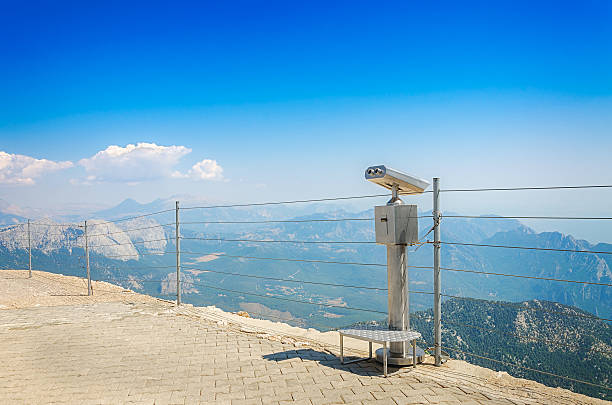 istock Observation deck with coin-operated telescope on top of mount Ta 618840620