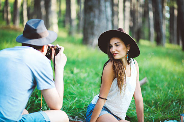istock Young photographer couple camping 618841450