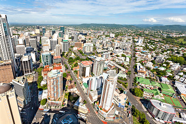 istock Business town with buildings and green trees. 618843634