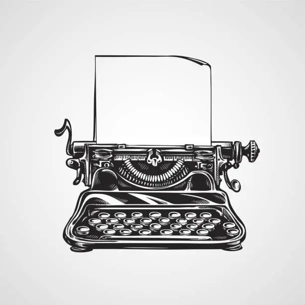 Vector illustration of Vintage mechanical typewriter. Sketch vector illustration