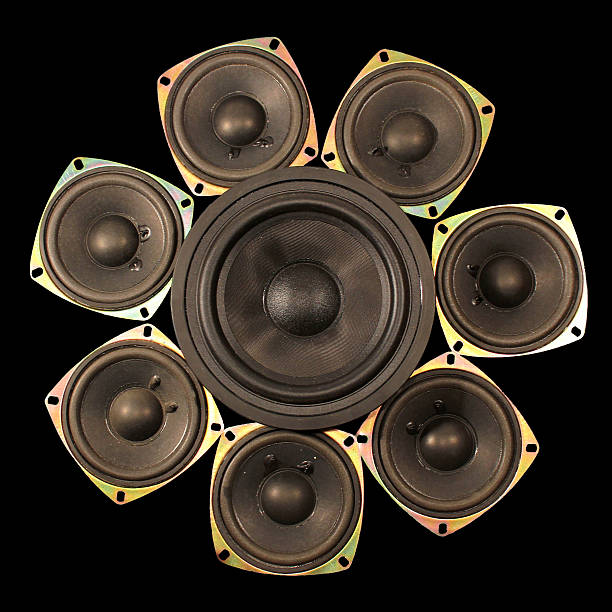 istock Loudspeakers - woofer and tweeters isolated on black background 618846074