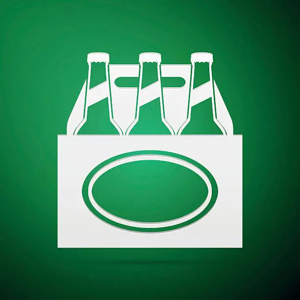 Vector illustration of Pack of Beer flat icon on green background. Vector Illustration