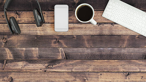 istock Top view of an empty desk 618848662