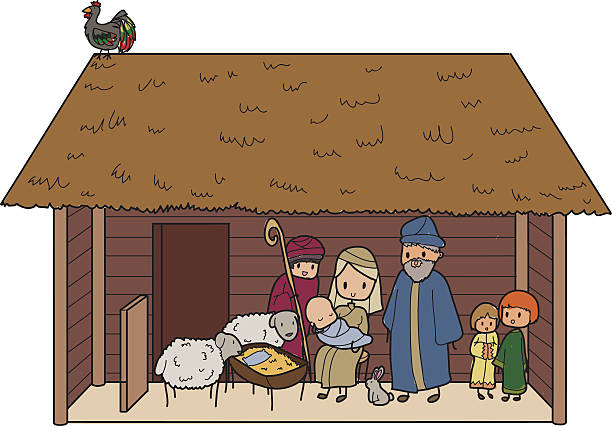 Christmas crib Illustration of a christmas crib with baby jesus, no use of gradient as well as transparency, large jps and EPS10 included smile jesus loves you drawing stock illustrations