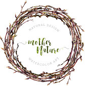 istock Watercolor Boho wreath made of dry twigs 618851568