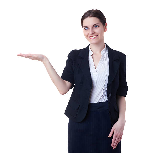 istock Smiling businesswoman standing over white isolated background 618857748