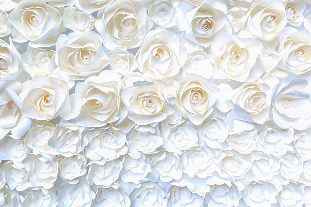 istock Top view of white paper flowers 618860240