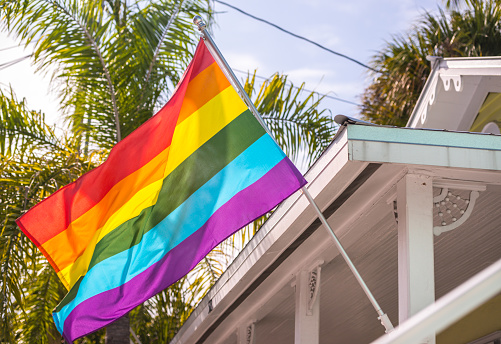 Rainbow flag on a house, Key West, Florida, USA