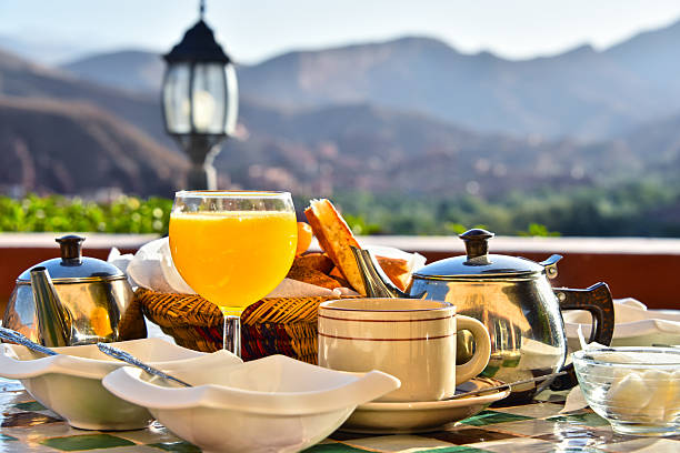 istock Moroccan breakfast served on hotel terace in Atlas Mountains 618862046