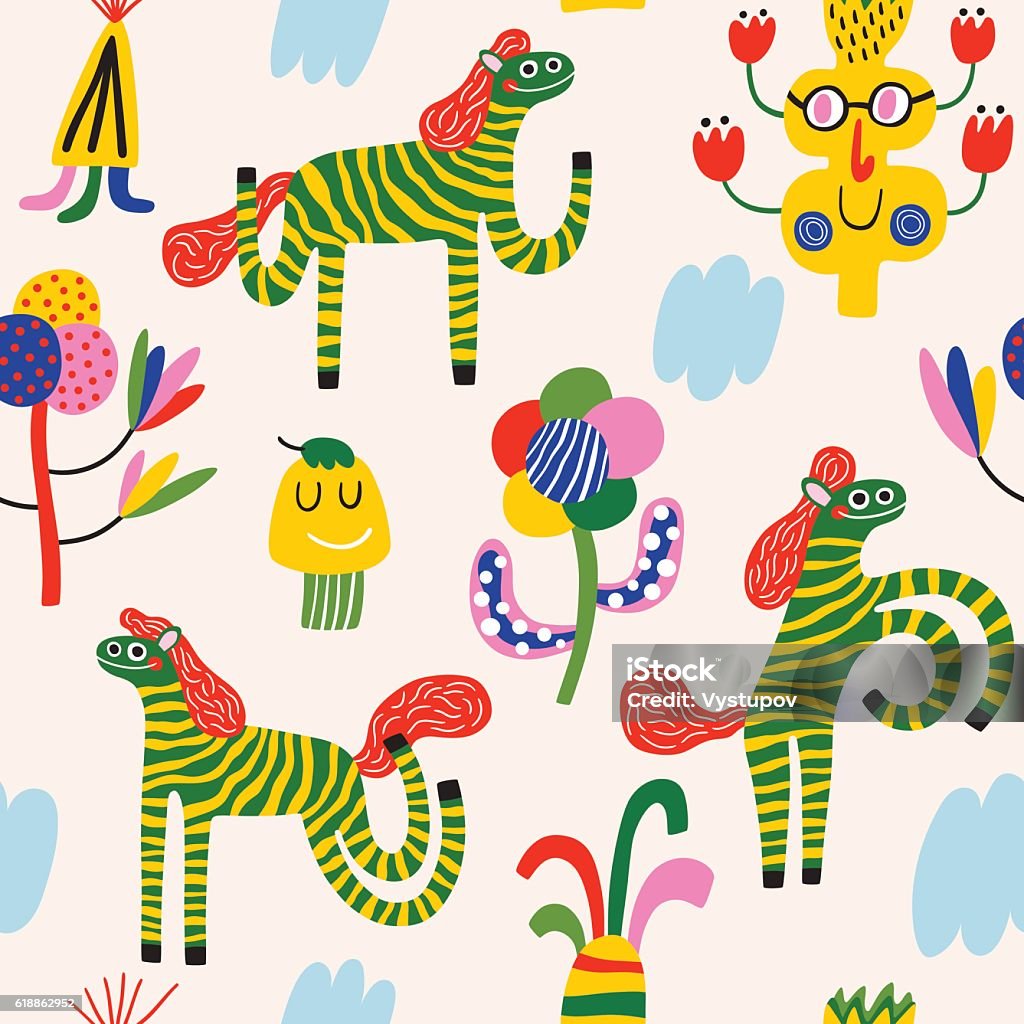 Colorful zebras Seamless vector background Animal Body Part stock vector
