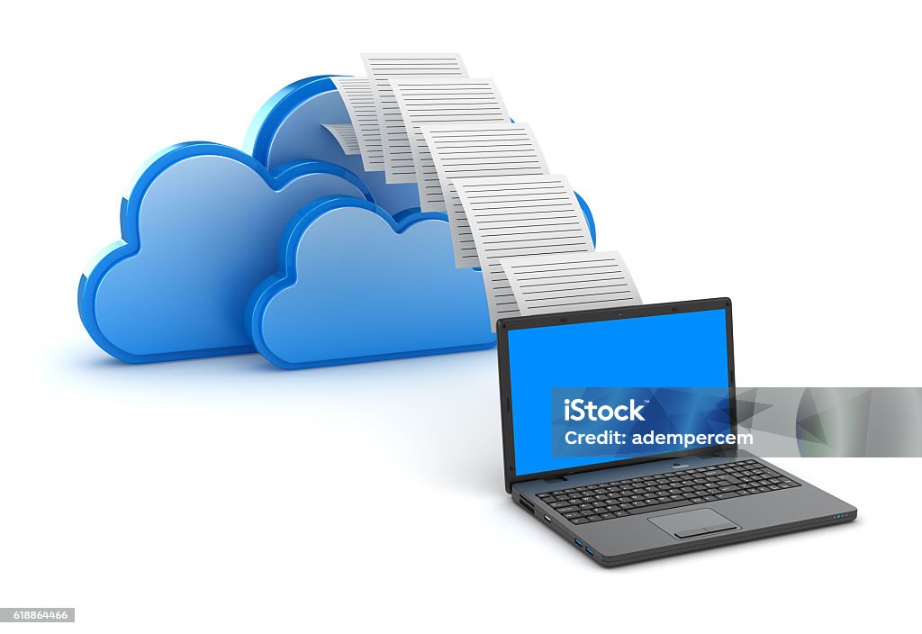 Transferring data to a cloud network server Transferring data to a cloud network server , This is a 3d rendered computer generated image. Isolated on white. Backup Stock Photo