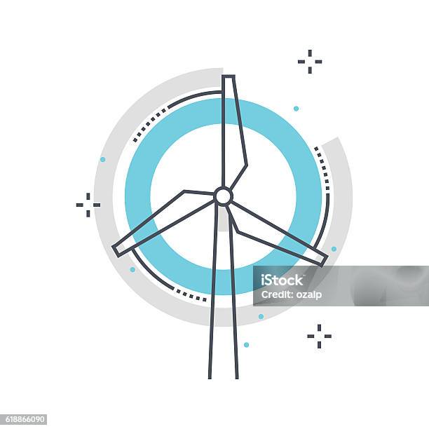 Farblinie Windmühle Konzept Illustration Symbol Stock Vektor Art und mehr Bilder von Windenergie - Windenergie, Windkraftanlage, Agrarbetrieb