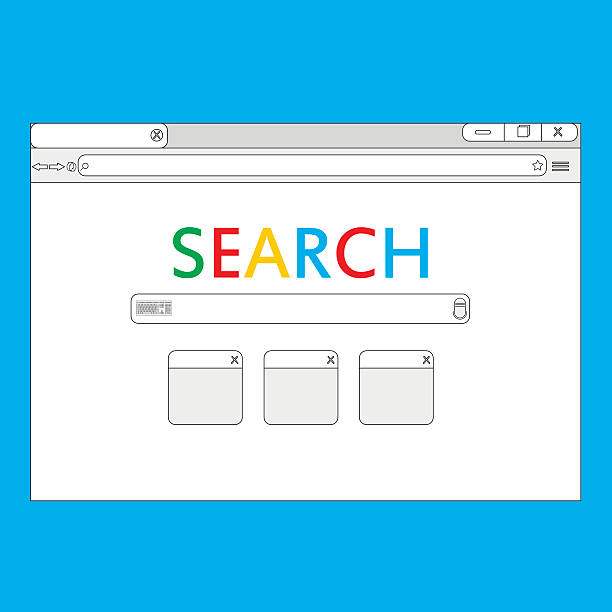 illustrazioni stock, clip art, cartoni animati e icone di tendenza di finestra del browser semplice su sfondo blu - google
