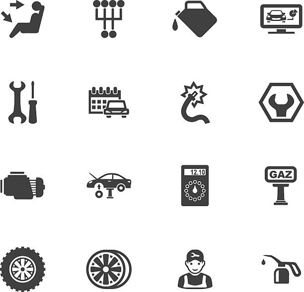 illustrations, cliparts, dessins animés et icônes de voiture service icon set - station symbol computer icon gasoline