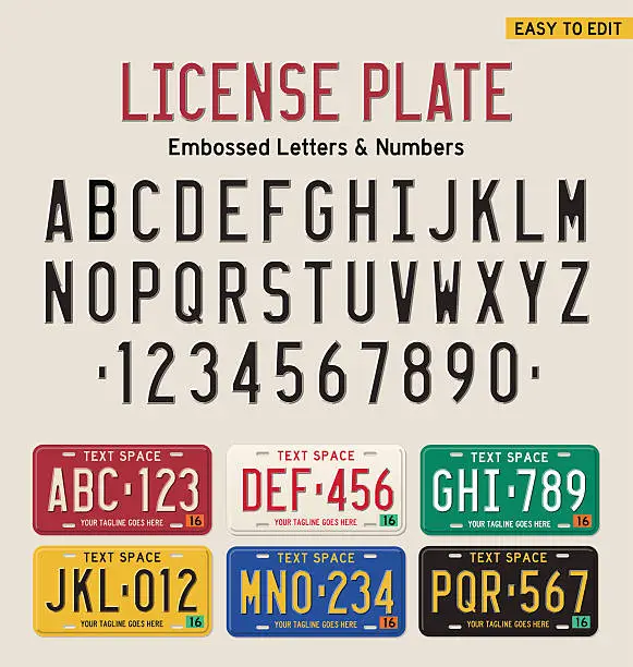 Vector illustration of 3d license plate font and license plate set