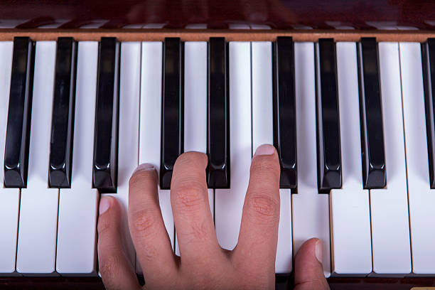 istock Man playing piano with hand closeup 618868576