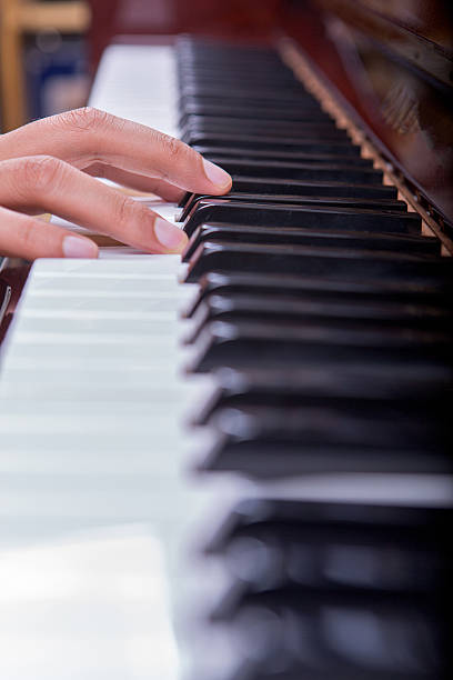 istock Man playing piano with one hand portrait view 618868630