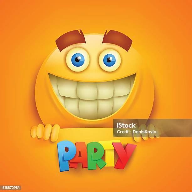 Happy Smiley Yellow Round Face Party Title Stock Illustration - Download  Image Now - Avatar, Cartoon, Characters - iStock