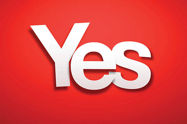 Yes Sign with Red Background - Paper Font Yes sign with Red Background. The letters of the text are white and have an paper effect, they are disordered and overlap between them. yes single word stock illustrations