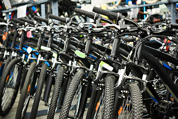 istock Modern mountain bikes in shop 618873272
