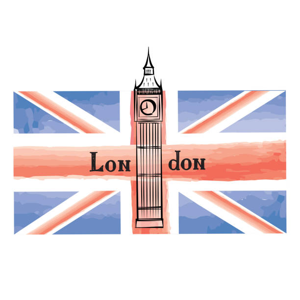 istock Grunge UK flag with London famous Big Ben tower. 618873902
