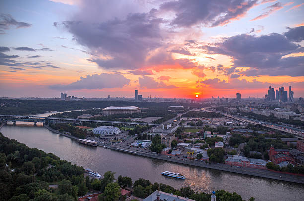 istock Panoramic view of sunset above Moscow city 618874768