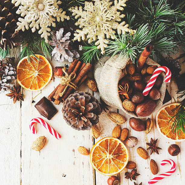istock New Year or Christmas composition with walnuts, mulled wine, hazelnuts 618935972