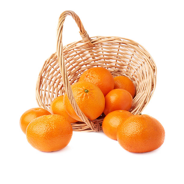 istock Wicker basket full of multiple ripe fresh juicy tangerines, composition 618937544