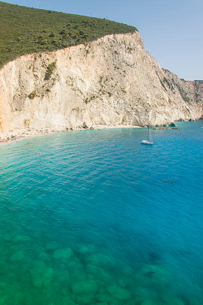 Rocky cliff and beautiful sea at Porto Katsiki beach Lefkada stock photo