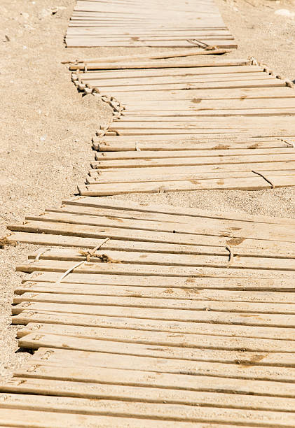 istock Wooden slats pathway at the yellow sand beach 618942906