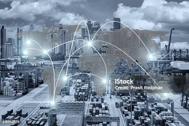 Map Global Logistics Partnership Connection Of Container Cargo Stock Photo - Download Image Now