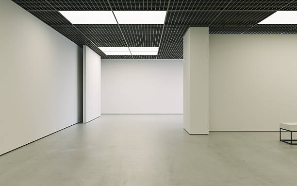 istock Modern empty minimalistic interior of exhibition with clean walls. Loft 618943902