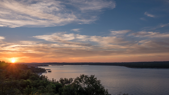 Lake Travis During Sunset with Clouds in the Sky